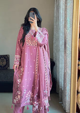 Dusty Rose Elegance embroidered 3-piece festive suit by Tehzeeb Libas