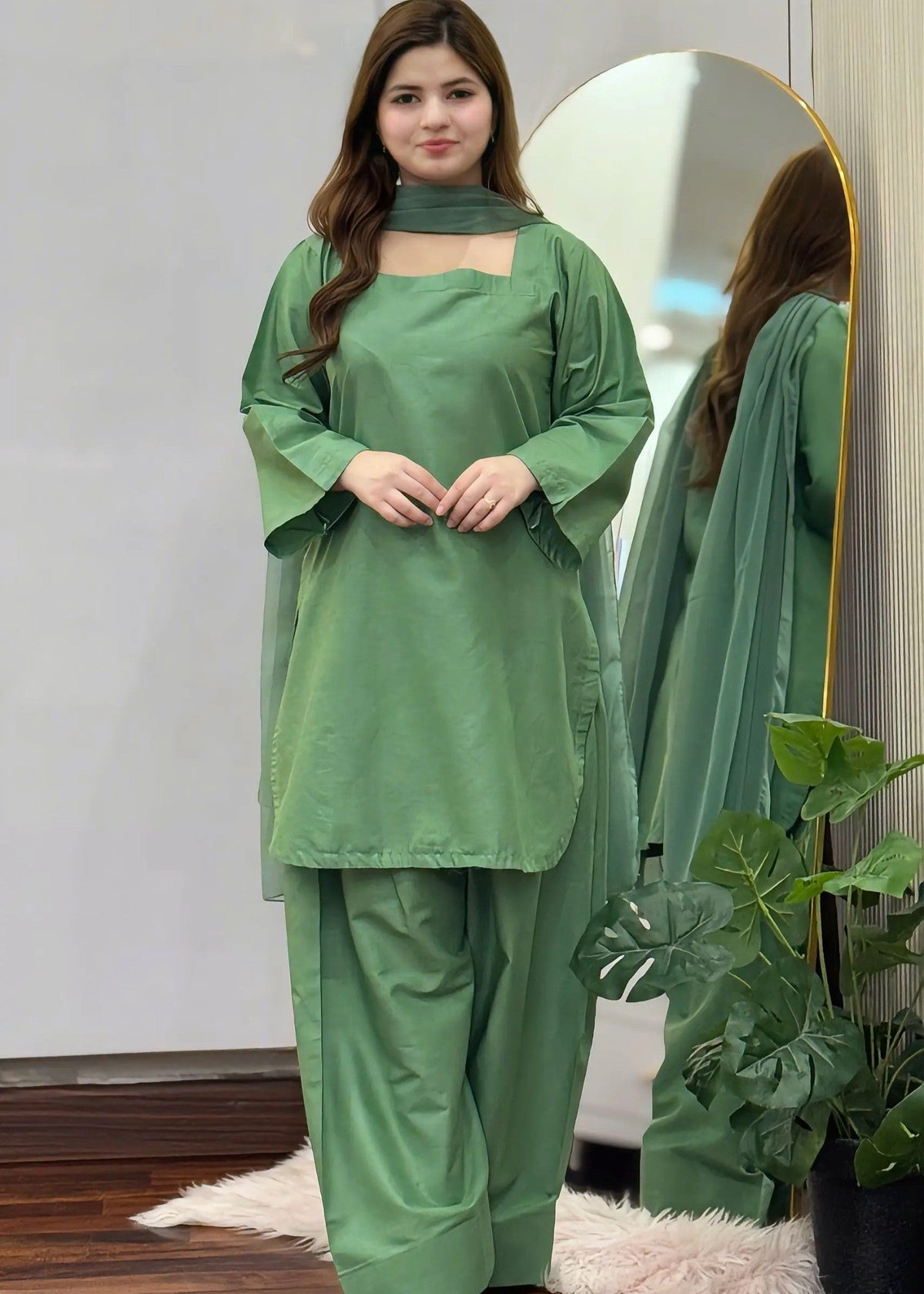 Pistachio solid farshi 2-piece suit by Tehzeeb Libas