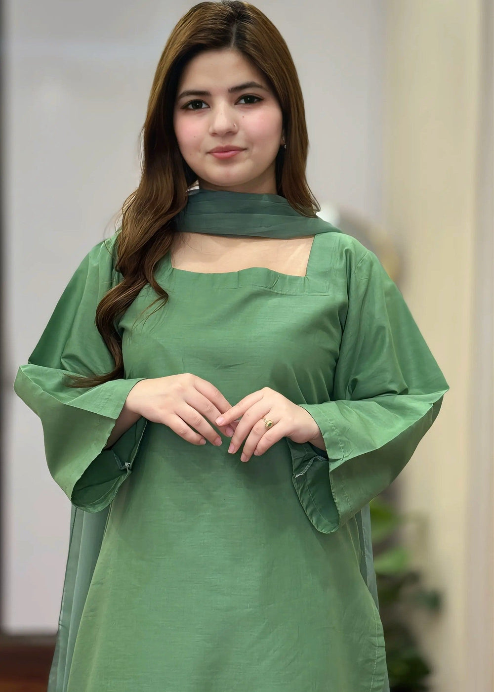 Pistachio solid farshi 2-piece suit by Tehzeeb Libas (view 2)
