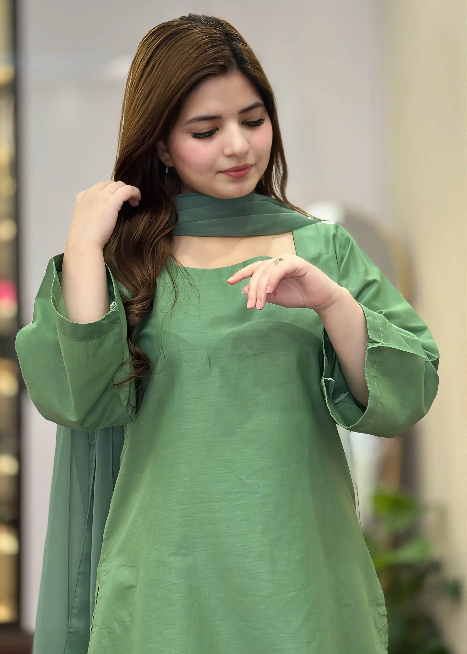 Pistachio solid farshi 2-piece suit by Tehzeeb Libas (view 5)
