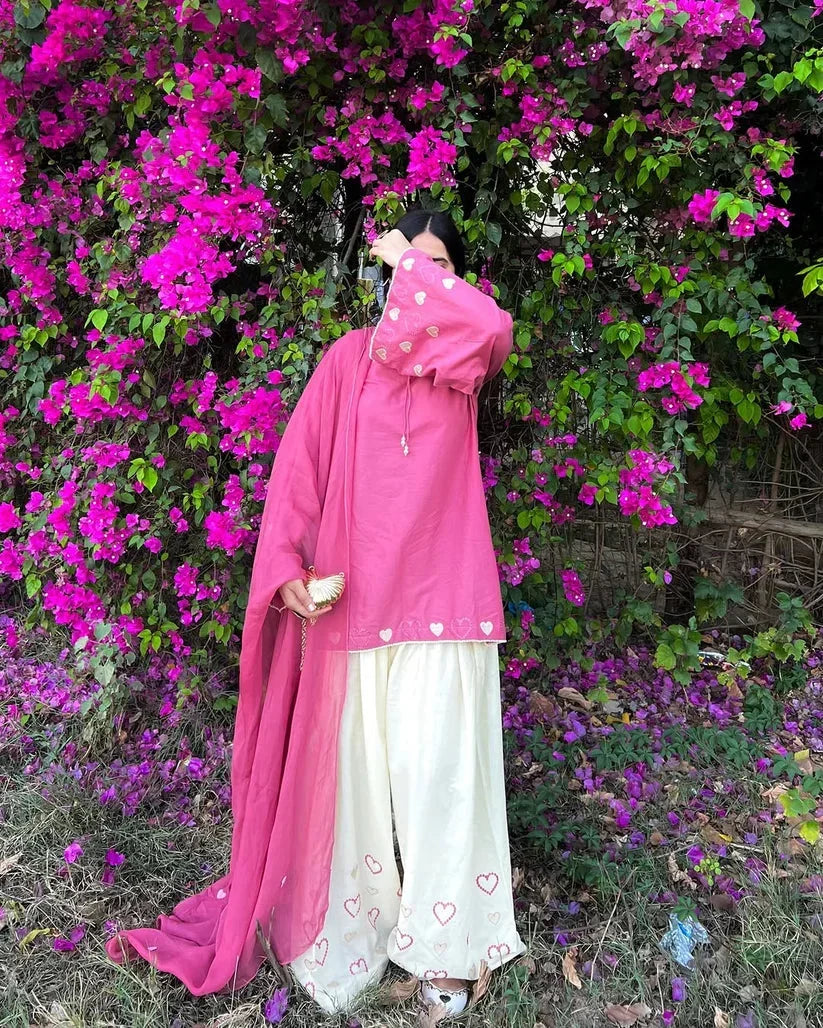 Pink Heart Embroidered 3pc Royal Lifestyle Collections