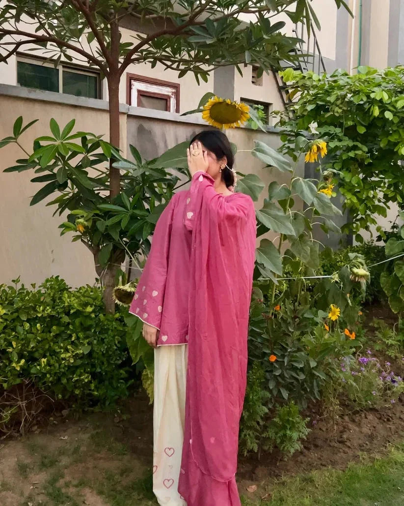 Pink Heart Embroidered 3pc Royal Lifestyle Collections