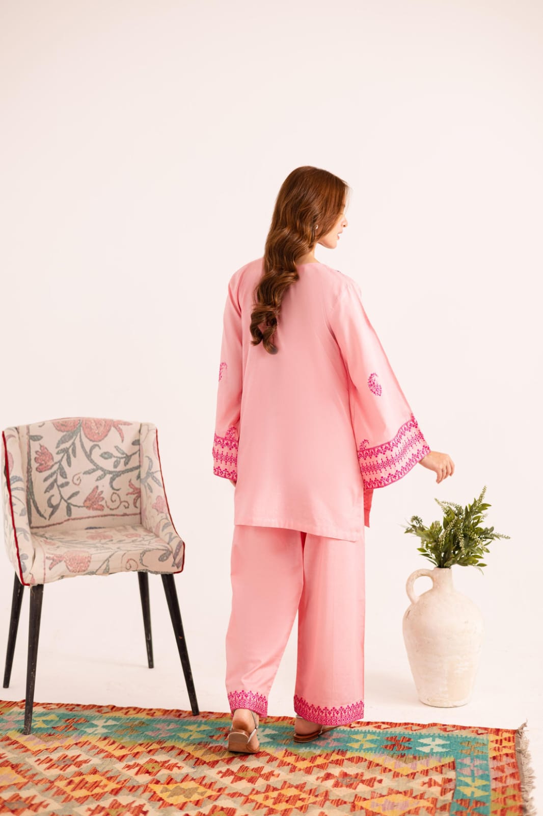 Jugun-Pink Embroidered co-ord royal lifestyle collections