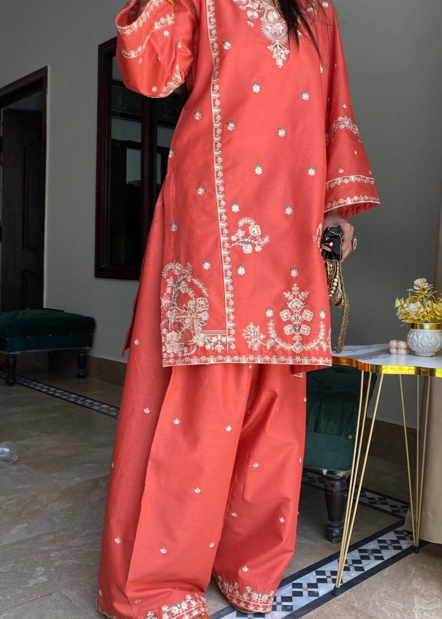 Melon stitched eastern suit by Tehzeeb Libas (view 2)